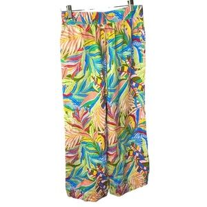 C&C California tropical pants linen wide leg bright elastic waist floral Small